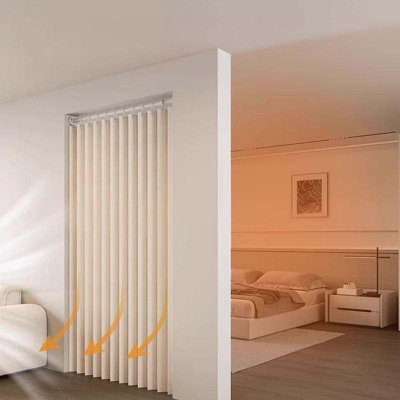 Accordion Door Curtain in Polyester with Hooks and Storage Straps, Foldable Room Divider Panel in Four Colors and Two Unfolded Sizes for Home Interiors