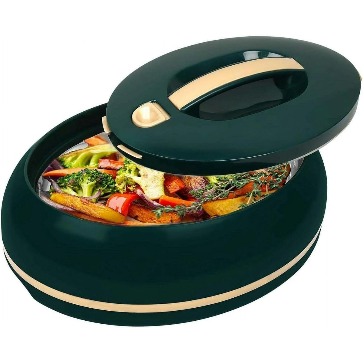 Insulated Serving Bowl with Locking Lid by Pinnacle, 3.15-Quart Oval Stainless Steel Interior Container for Potlucks, Buffet Serving and Family Meals