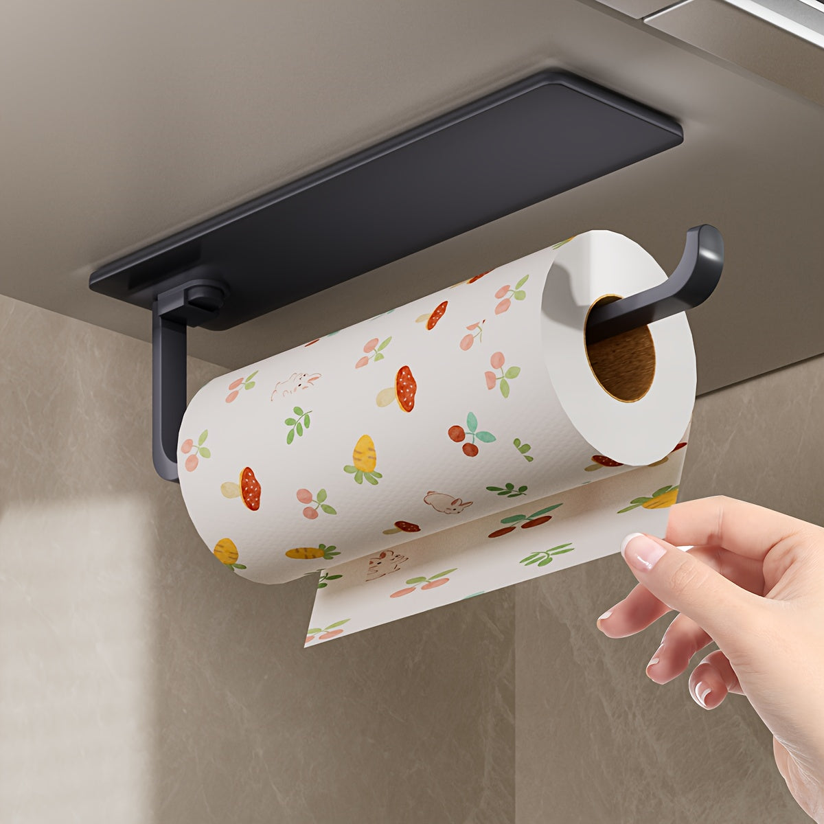 Under Cabinet Paper Towel Holder by Amoichic, Single Plastic Hanging Roll Dispenser in Milky White, Grey or Black for Compact Kitchen and Bathroom Organization