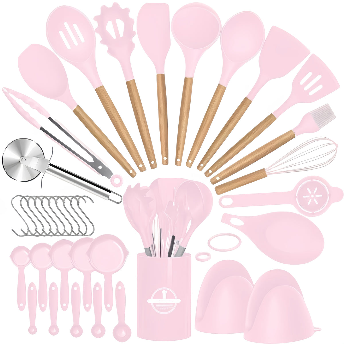 Silicone Cooking Utensil Set, 37 or 44-Piece Kitchen Tool Options in Five Colors for Beginner Cooks, Everyday Meal Preparation and Housewarming Gifts