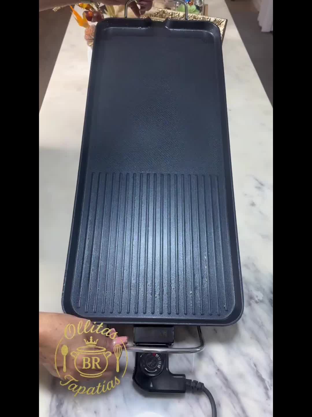 Electric Grill with Nonstick Roasting Surface, Adjustable Temperature and Listed Drip Tray, Extended-Length, Medium or Large Options for Family Meals