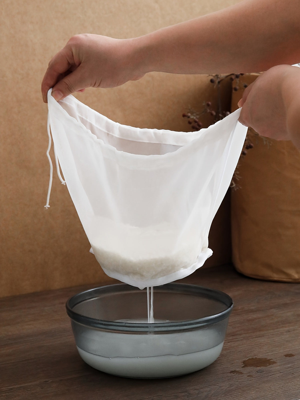 Wide Mouth Reusable Filter Bag, One White Fine Mesh Beverage Strainer for Coffee, Juice, Soy Milk and Home Kitchen Drink Preparation