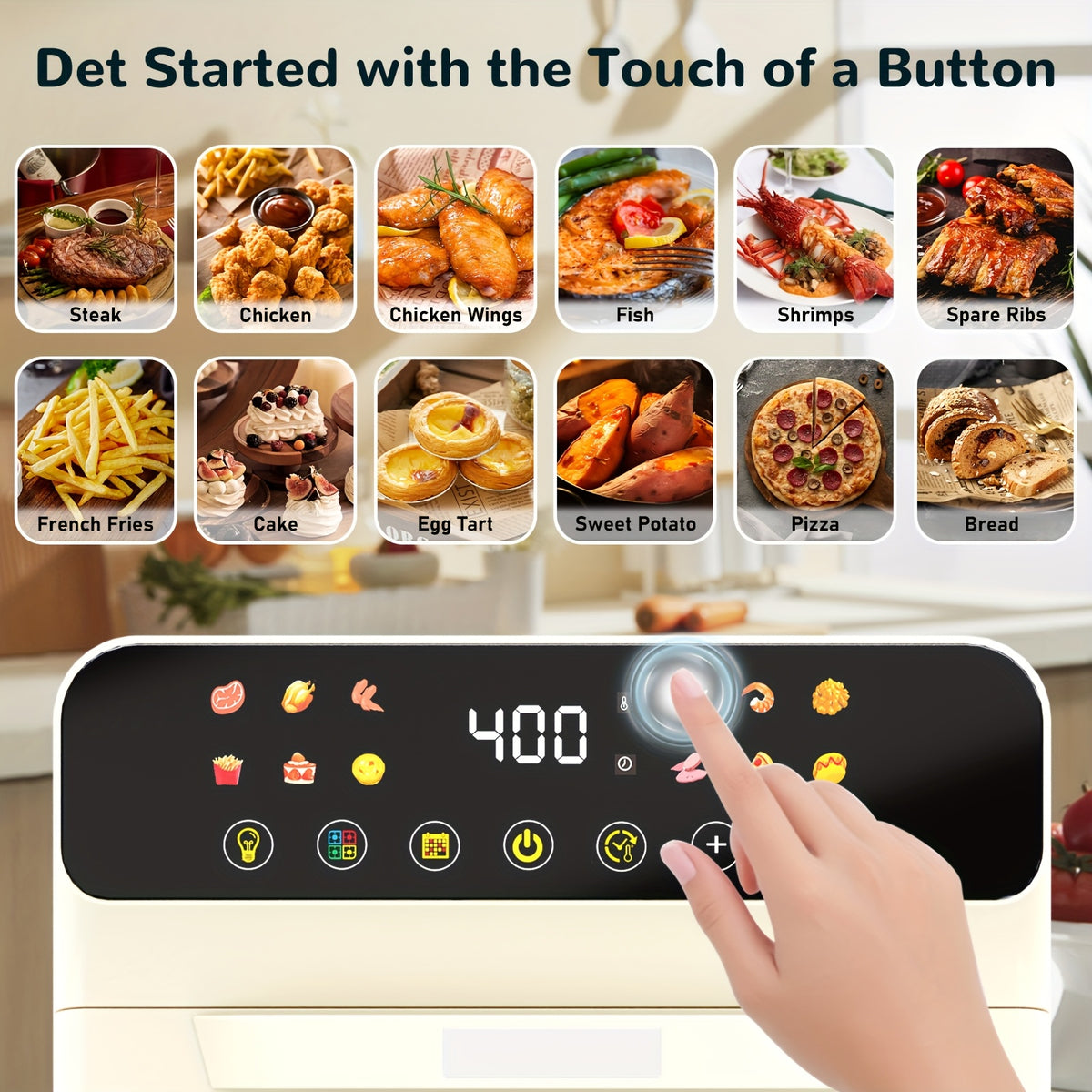 Air Fryer Oven with Listed 12-Quart Capacity, 12 One-Touch Presets, Viewing Window, Interior Light and Two Baking Pans in White or Black for Home Cooking