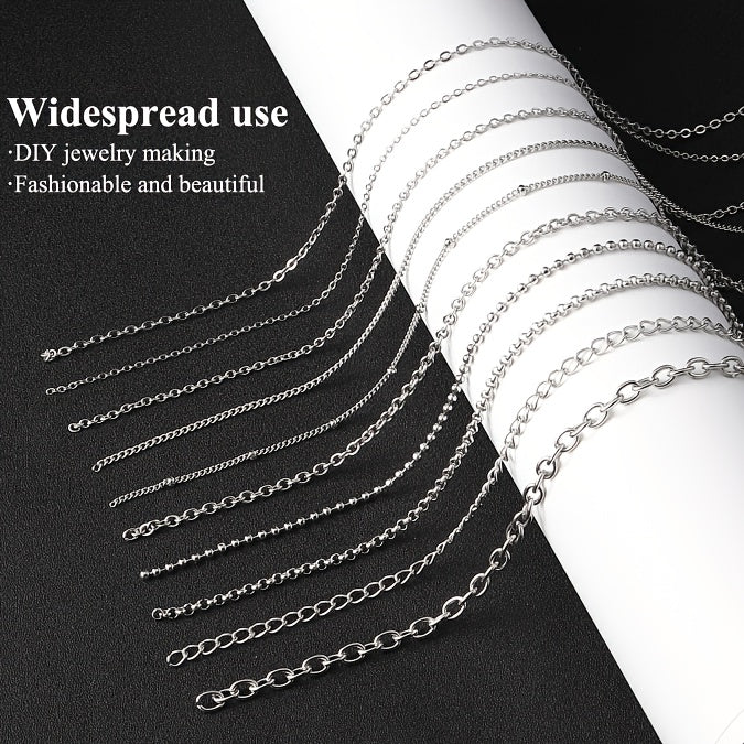 Assorted Jewelry Making Chains in 10 Styles, Stainless Steel Chain Supplies in Golden or Silvery Colors for DIY Necklaces, Bracelets and Handmade Accessories