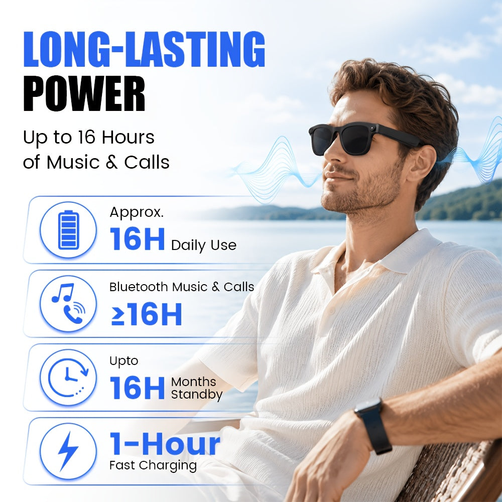 Camera Glasses by KLZO with Listed 13MP Camera, Wireless Recording Eyewear for Photos, Video and Audio with Music and Translation Functions