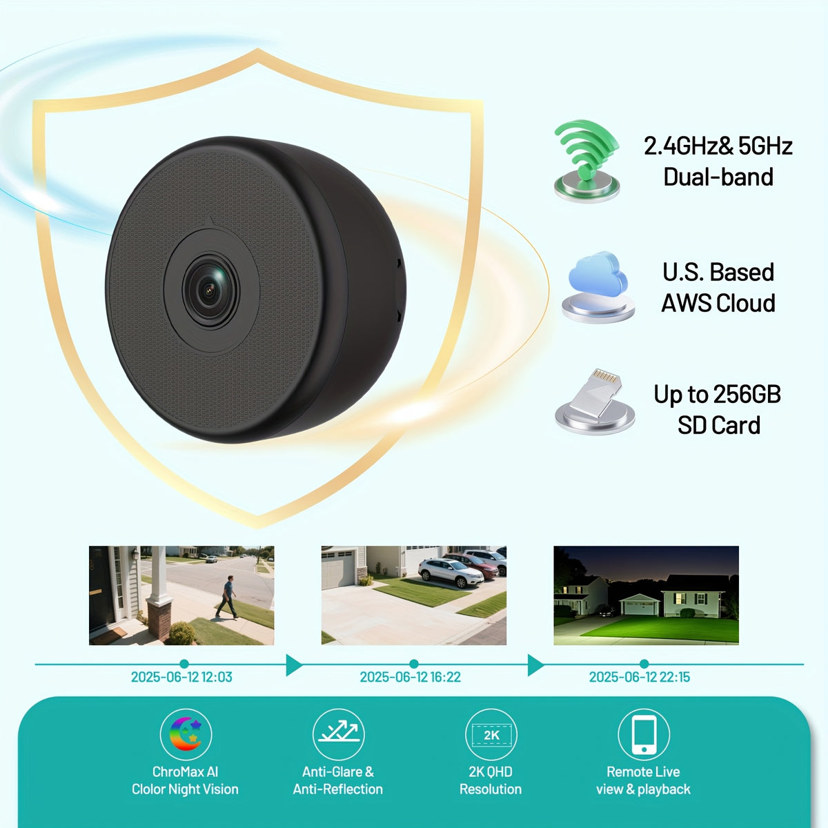Peel-and-Stick Window Camera Two-Pack with Listed 3MP Imaging, Dual-Band WiFi, Color Night Vision, Detection Alerts and SD or Cloud Recording for Indoor Monitoring