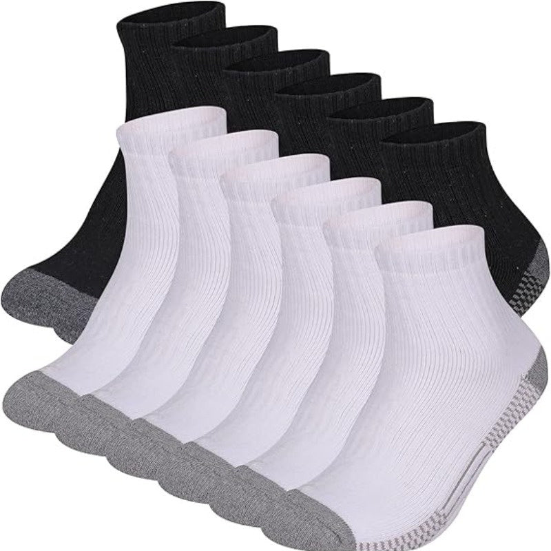 Men's Short Running Socks 12-Pair Multipack in Black or Black-and-White Options, One-Size Label for Sports, Walking and Everyday Athletic Shoe Outfits