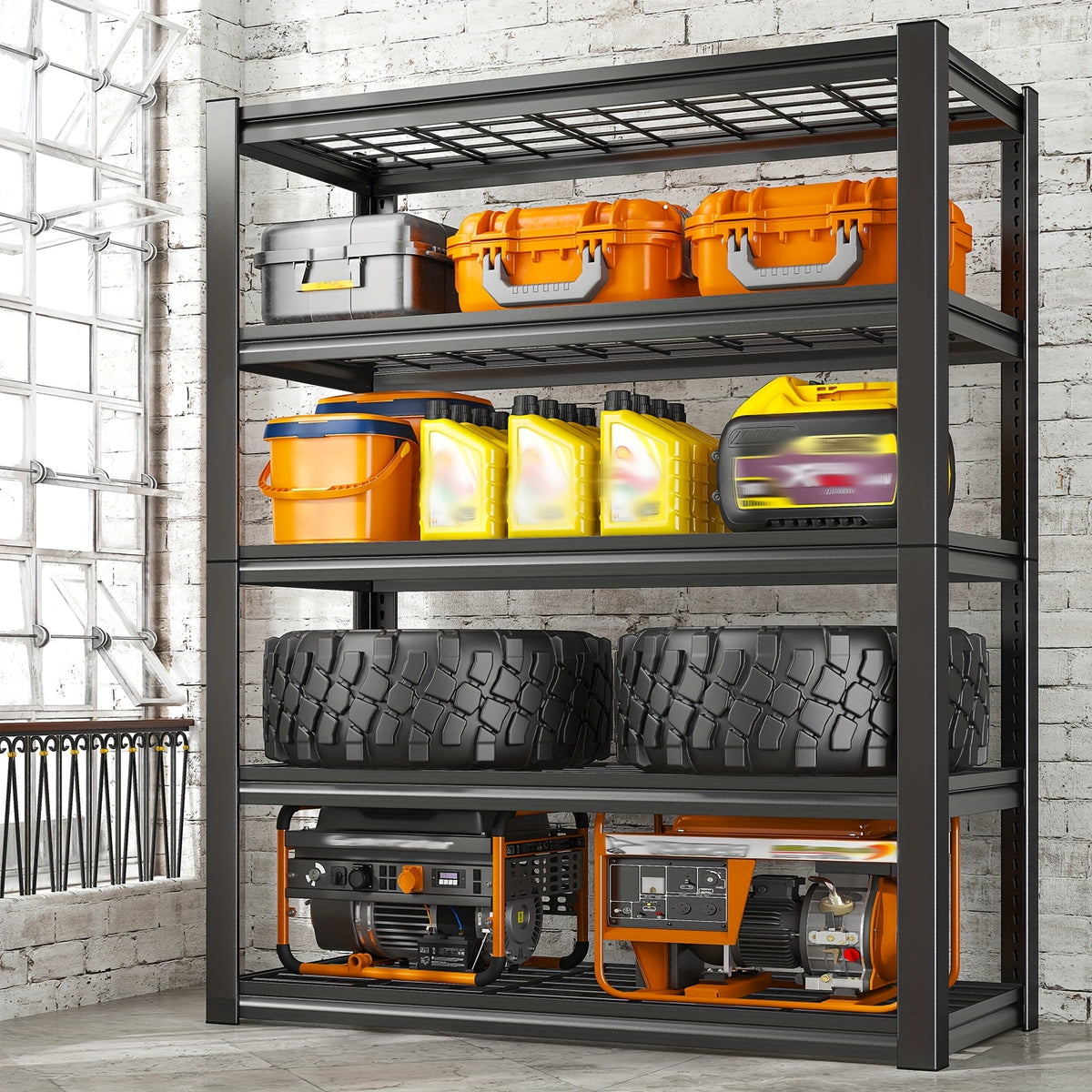 Metal Mesh Storage Shelving with Adjustable Shelf Heights, 72-Inch Utility Rack with Interlocking Assembly for Garage, Pantry and Basement Organization