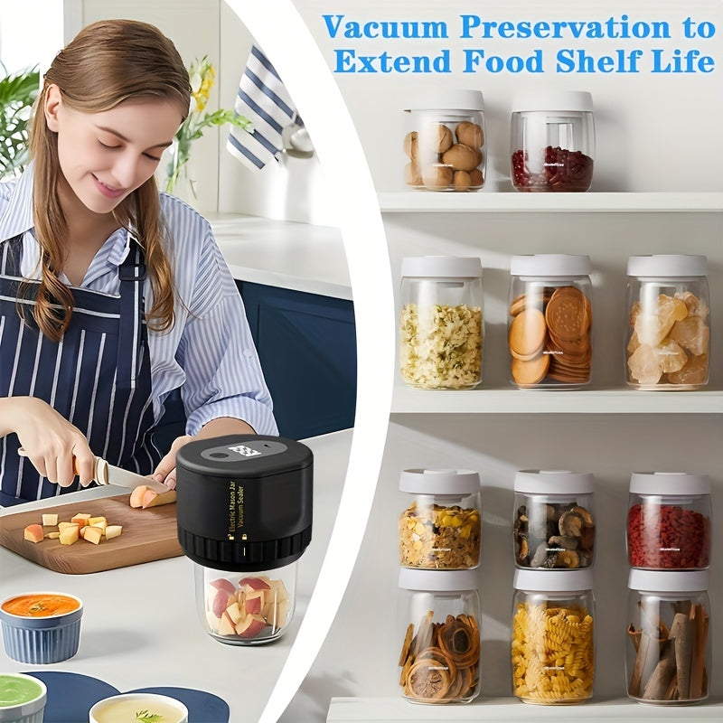 Electric Mason Jar Vacuum Sealer with One-Touch Operation, USB Rechargeable Kitchen Jar Sealing Tool with Wide and Narrow Mouth Lids, Black or White Options