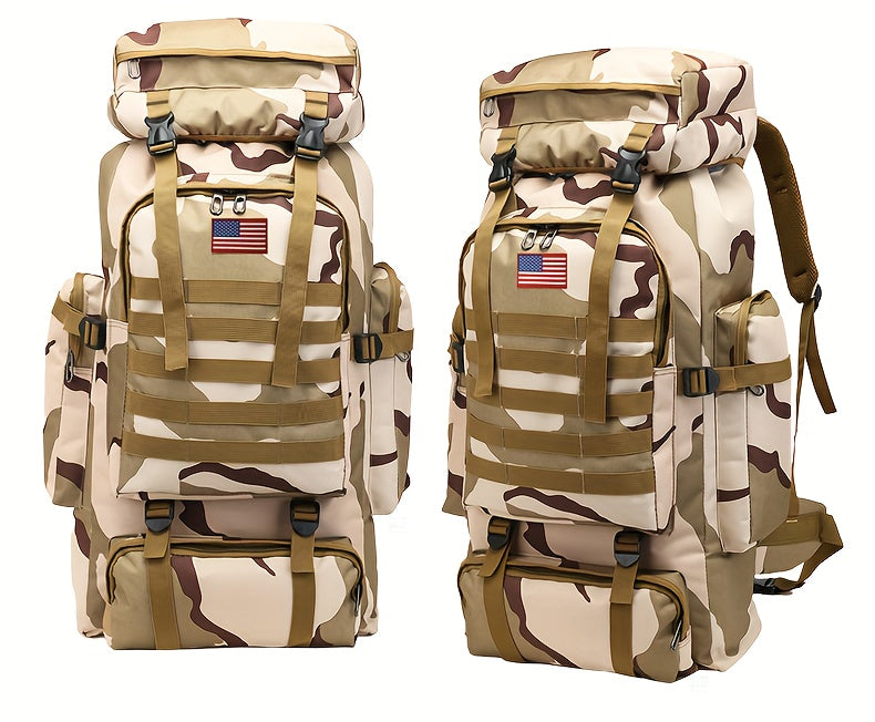 Hiking Backpack with Listed Flag Patch and Large-Capacity Rucksack Design, Seven Solid Color and Camouflage Options for Camping Gear and Outdoor Travel