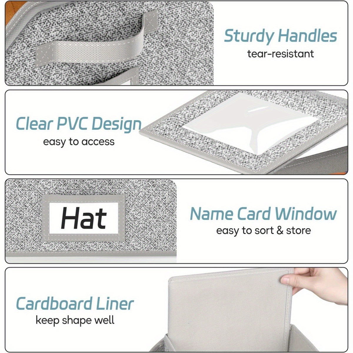 Stackable Baseball Cap Storage Boxes with Clear Viewing Window, Gray Hat Organizers in 2 or 4-Piece Sets for Closet Shelves, Socks and Small Accessories