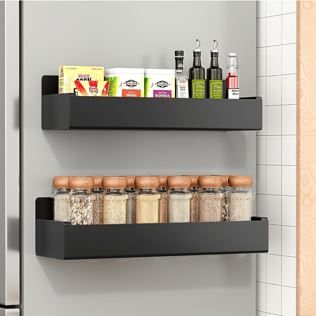 Movable Refrigerator Magnetic Spice Rack with Listed Polished Aluminum Alloy Construction, White and Black Selections for Kitchen and Small Household Storage