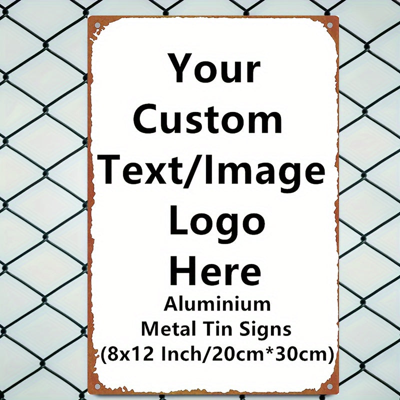 Custom Metal Wall Sign, 12 x 8 Inch Horizontal Tin Plaque with Personalized Text or Pattern Reference for Vintage Home, Garden, Bar and Restaurant Decor