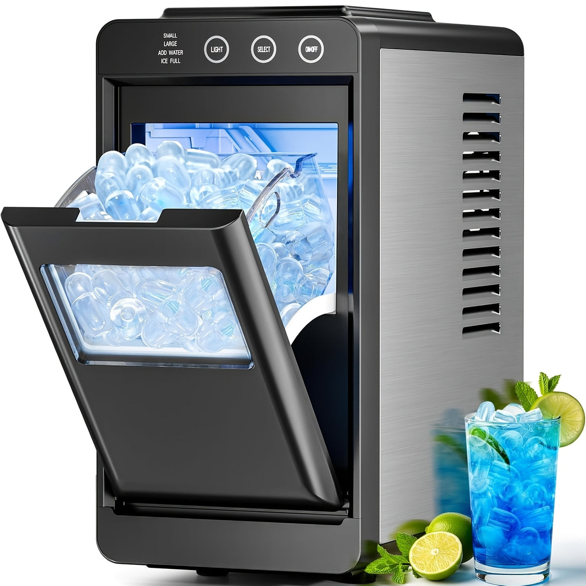 Selectable-Size Countertop Ice Maker with 26lb Daily Output Reference, Self-Cleaning Function, Interior Light, Basket and Scoop in White, Grey or Black-1