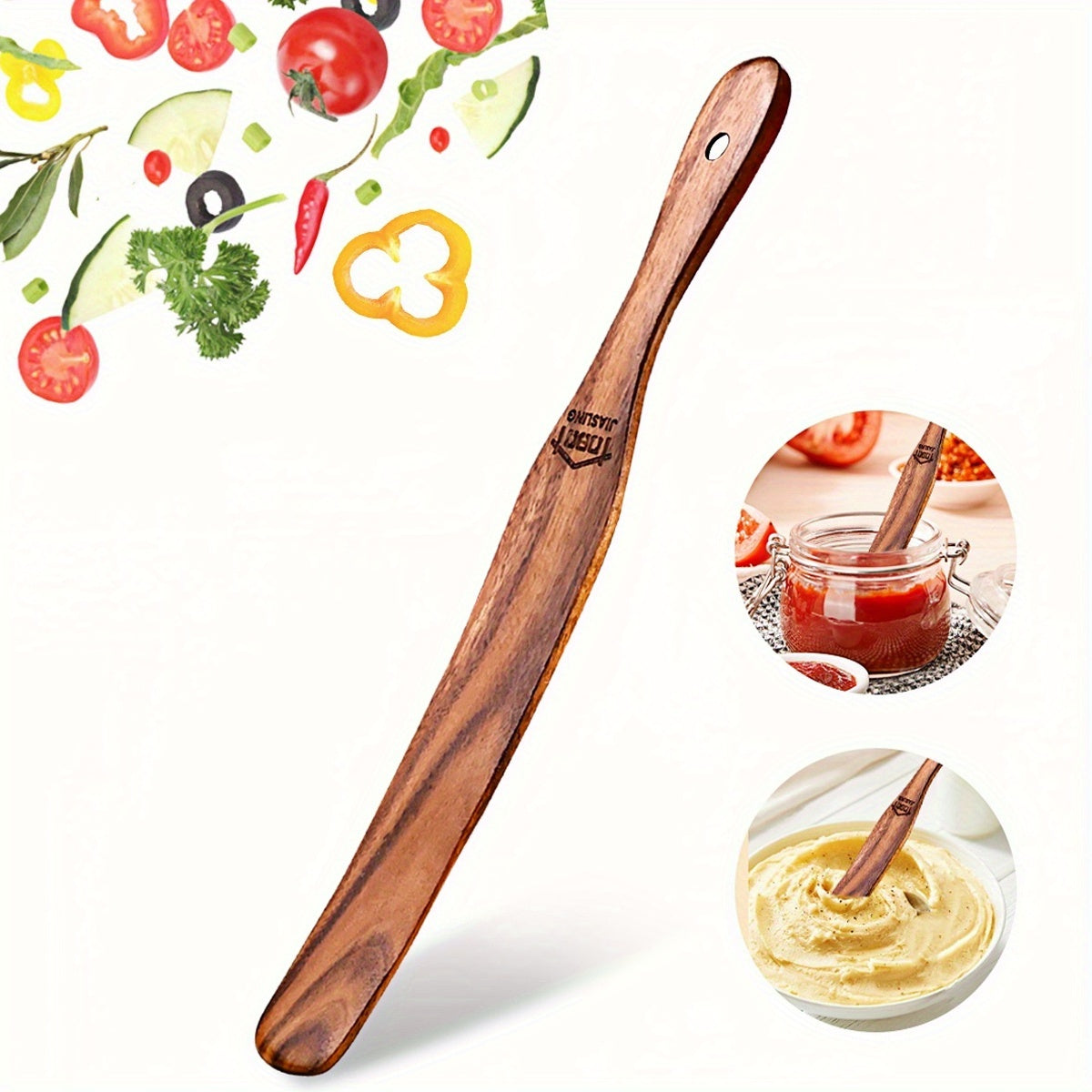 Skinny Wooden Spurtle for Sourdough Mixing and Deep Jars, Ergonomic Kitchen Stirring Spatula in Brown-1 with Single or Two-Piece Quantity Options