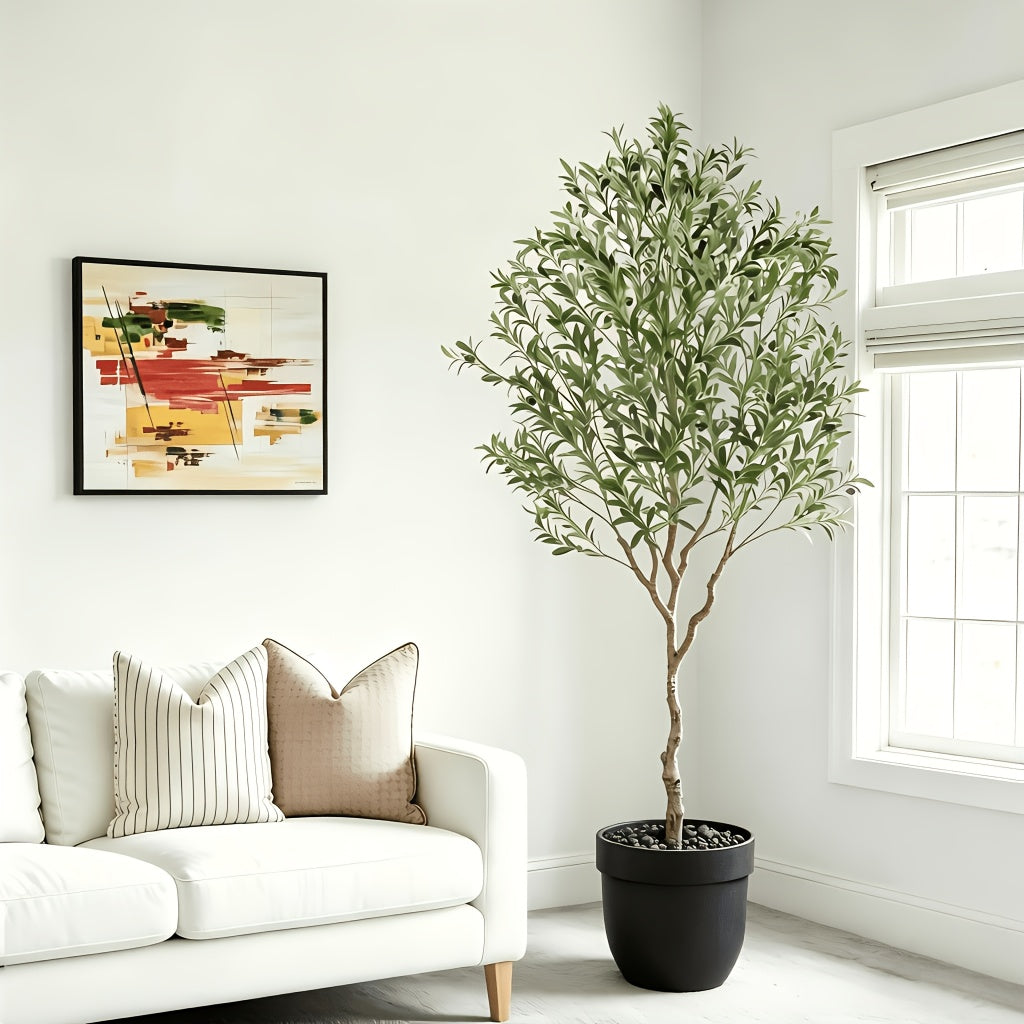 Artificial Olive Tree with Nursery Planter, 6ft 7ft 8ft Faux Tree Options with Shapeable Branches for Living Room, Porch & Home Decor