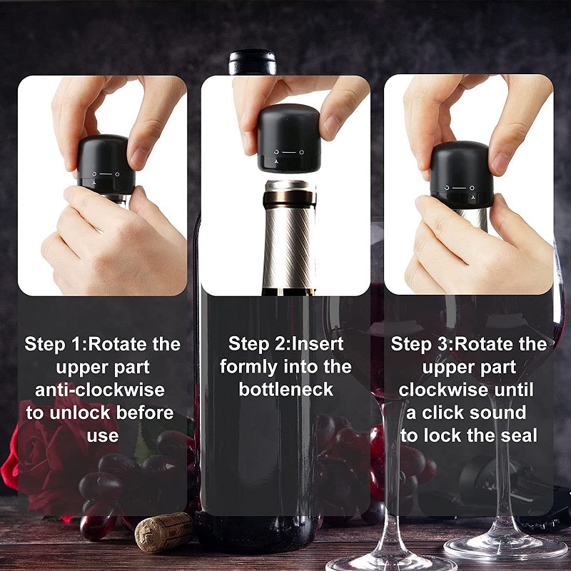 Wine and Champagne Bottle Stoppers in Black with Single Wine Stopper, Two-Pack, Ten-Pack and Set Options for Compatible Bottle Storage and Home Entertaining