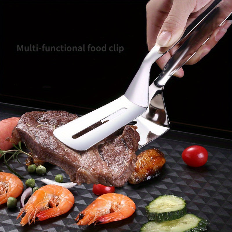 Stainless Steel Fish Spatula Tongs, Single-Piece Shovel Clamp Kitchen Utensil for Handling Compatible Fried Fish and Steak Portions During Meal Preparation