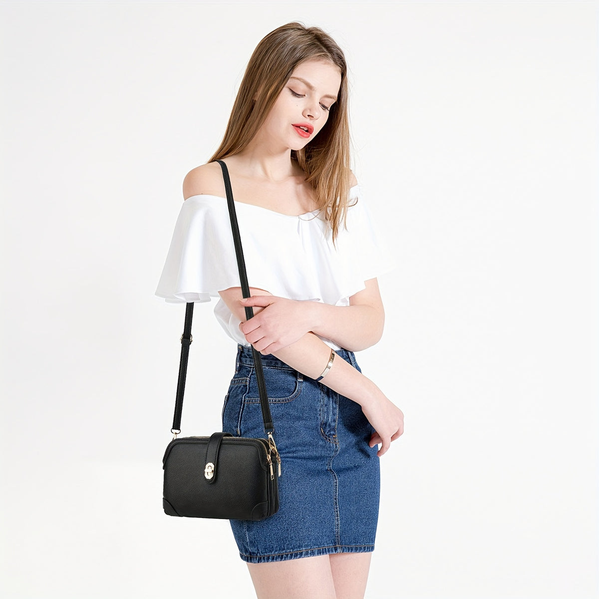 Small Crossbody Phone Purse for Women with Multiple Pockets, Everyday Shoulder Handbag in Black, White, Brown, Blue or Crimson for Casual Outings