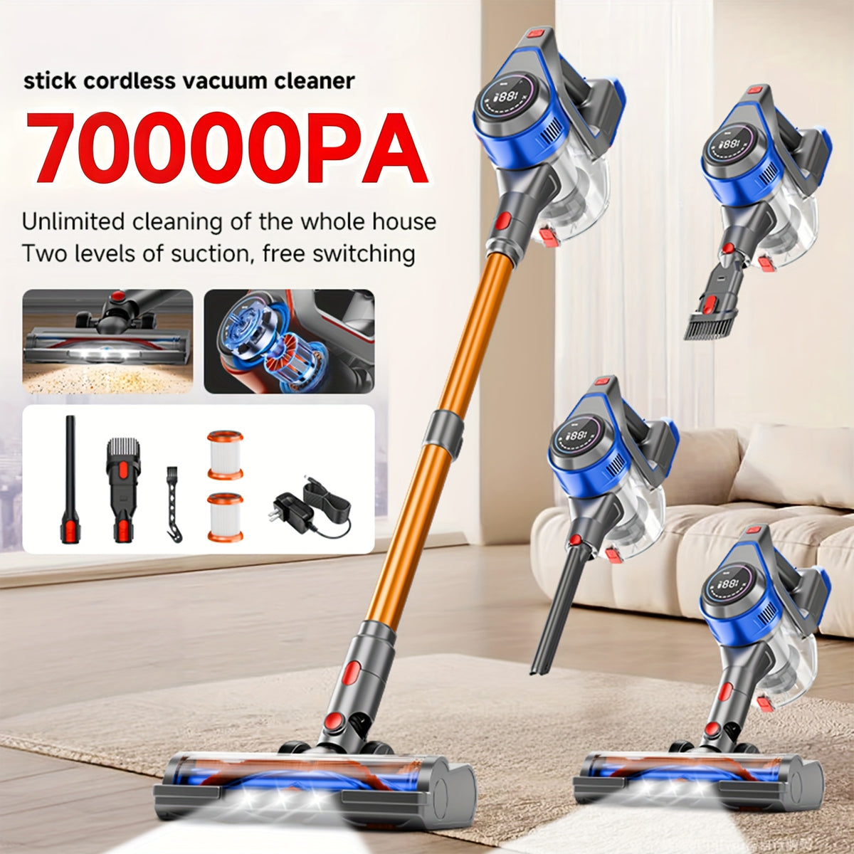 Handheld Vacuum Cleaner Cordless with 70KPa Max Suction, Brushless Motor, 45 Min Runtime, Corded & Cordless Modes, Lightweight for Pet Hair, Carpet, Hard Floor & Car