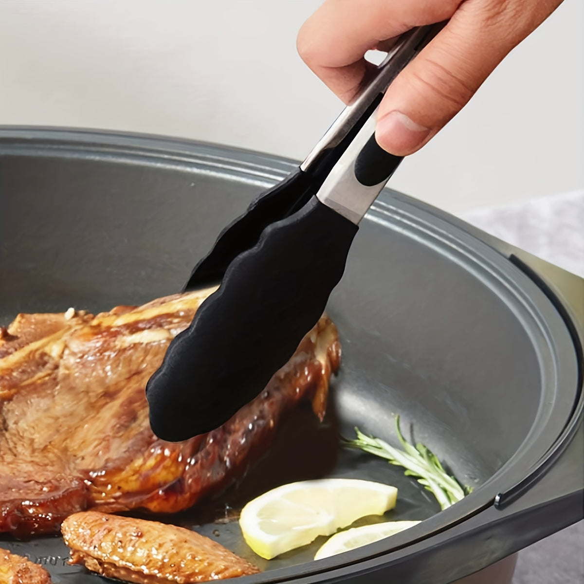 BBQ Tongs Set of 3 with Red Non-Slip Grips, 410 Stainless Steel Kitchen Food Tongs for Cooking, Grilling, Salad Serving and Everyday Meal Preparation
