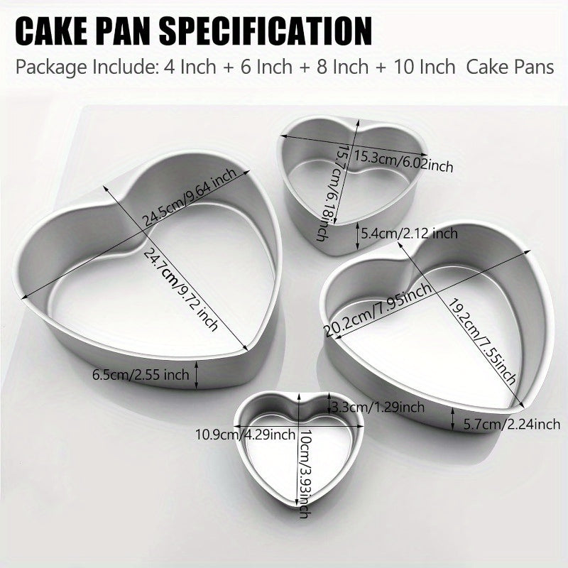 Heart Shaped Cake Pans in Aluminum with Nonstick Finish and Removable Bottom, 2 or 4-Piece Options for Valentine's Day, Weddings, Birthdays and Anniversaries