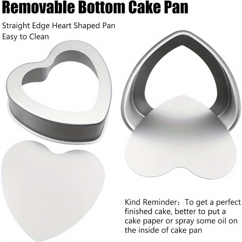Heart Shaped Cake Pans in Aluminum with Nonstick Finish and Removable Bottom, 2 or 4-Piece Options for Valentine's Day, Weddings, Birthdays and Anniversaries
