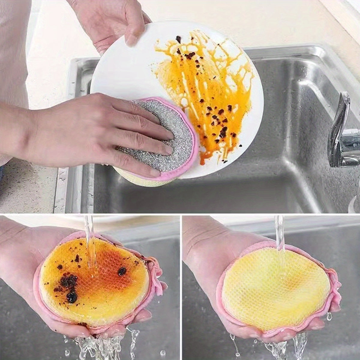 Round Double-Sided Dishwashing Sponges in 6 or 12-Piece Random Color Packs, Polyester Fiber Kitchen Cleaning Pads for Compatible Pots, Dishes and Everyday Washing