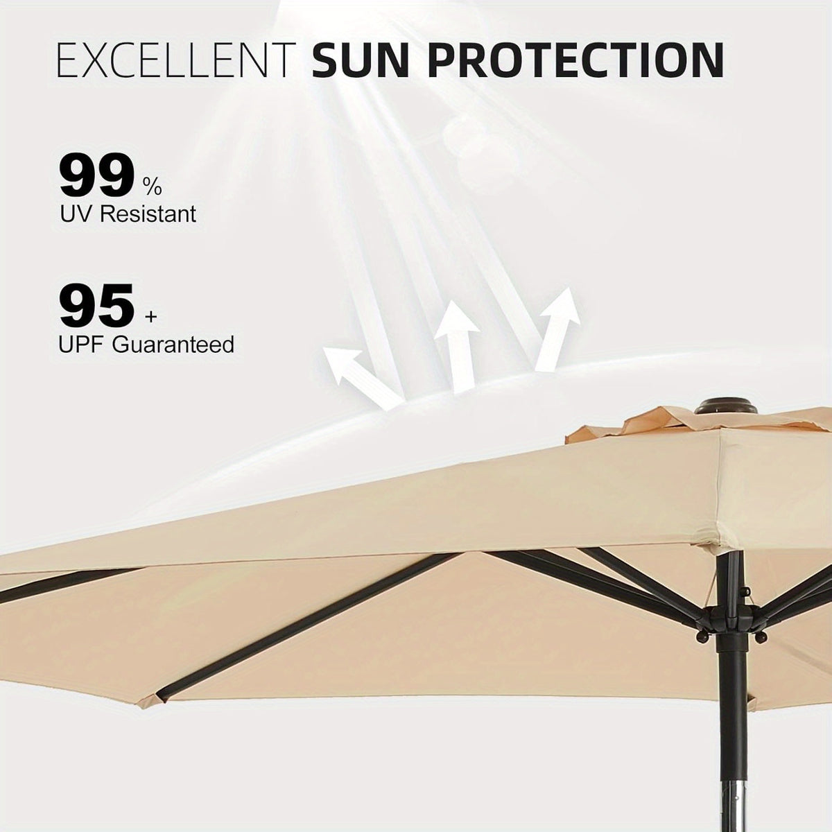 Crank Lift Patio Umbrella, 10ft Market Shade with Push Button Tilt and Eight Ribs in Red or Blue for Garden Seating, Backyard Tables, Decks and Poolside Lounging