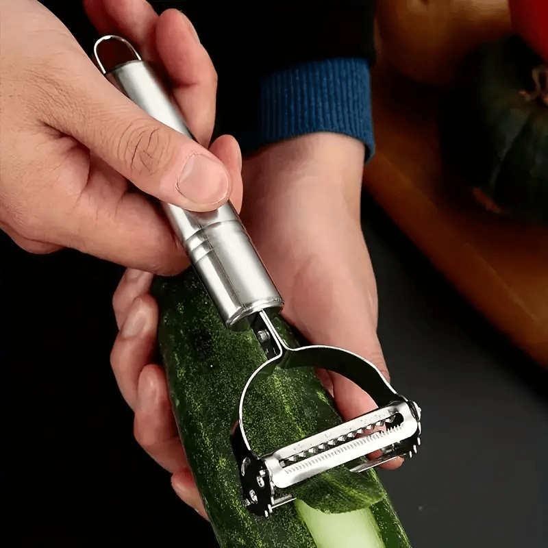 Stainless Steel Potato Peeler and Julienne Tool, Single E-Silvery Manual Kitchen Gadget for Fruit and Vegetable Peeling, Shredded Garnishes and Holiday Meal Prep
