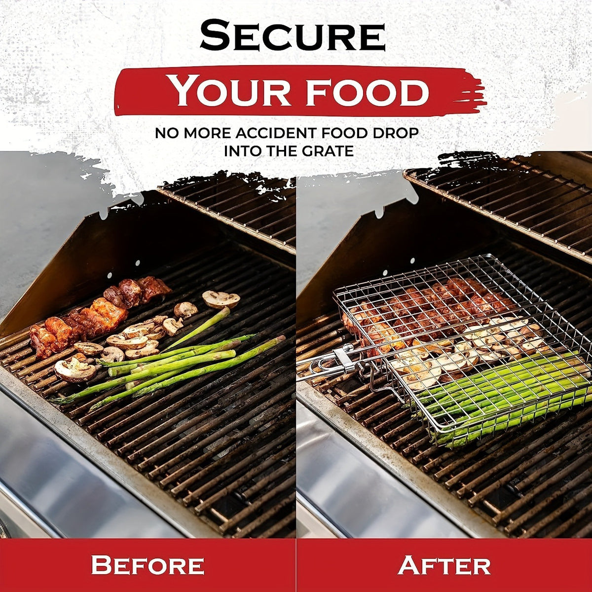 Barbecue Turning Basket for Meat, Steak, Shrimp and Vegetables, Single Metal Grill Accessory for Backyard Cookouts, Picnic Meals and Camping Cooking