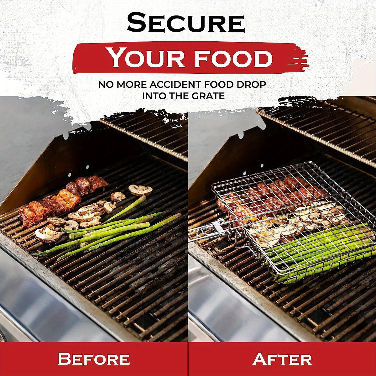 Barbecue Turning Basket for Meat, Steak, Shrimp and Vegetables, Single Metal Grill Accessory for Backyard Cookouts, Picnic Meals and Camping Cooking