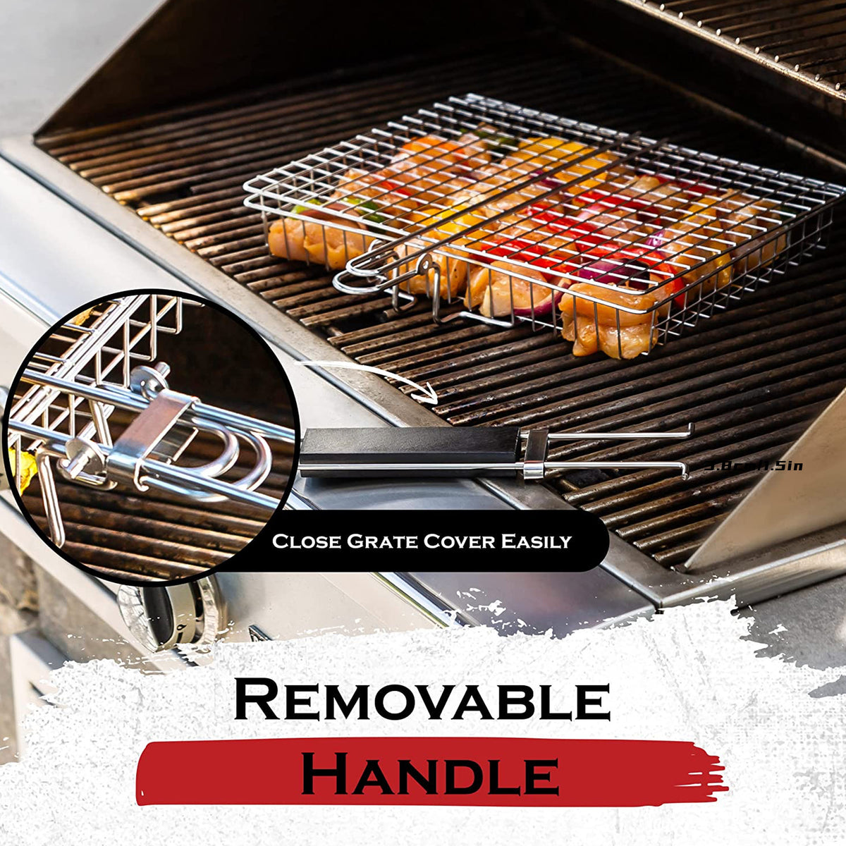 Barbecue Turning Basket for Meat, Steak, Shrimp and Vegetables, Single Metal Grill Accessory for Backyard Cookouts, Picnic Meals and Camping Cooking