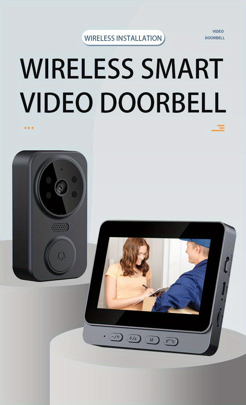 1080P Video Doorbell with 4.3-Inch IPS Monitor, Direct Wireless Pairing Without Home WiFi Setup, Two-Way Intercom and Infrared Night Vision, Black, No SD Card