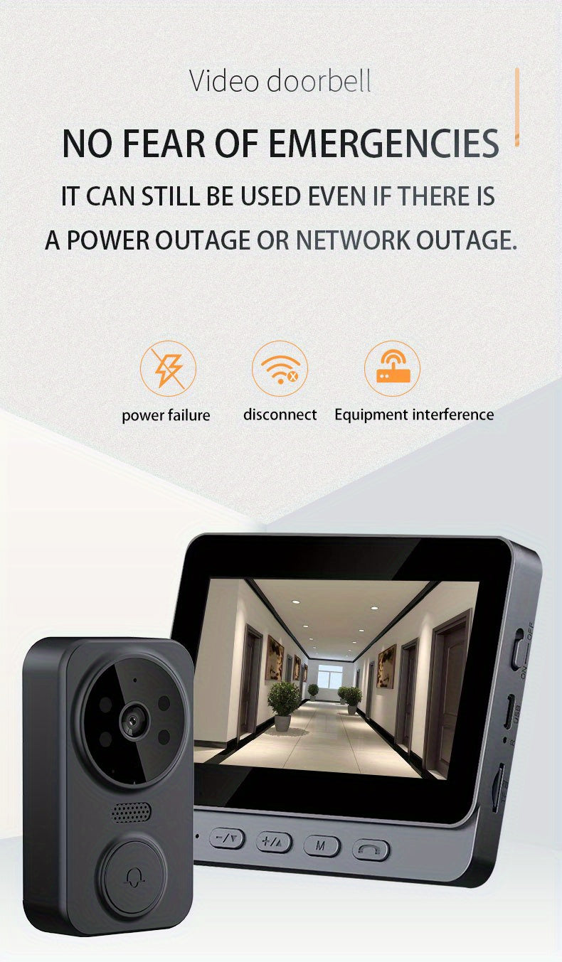 1080P Video Doorbell with 4.3-Inch IPS Monitor, Direct Wireless Pairing Without Home WiFi Setup, Two-Way Intercom and Infrared Night Vision, Black, No SD Card