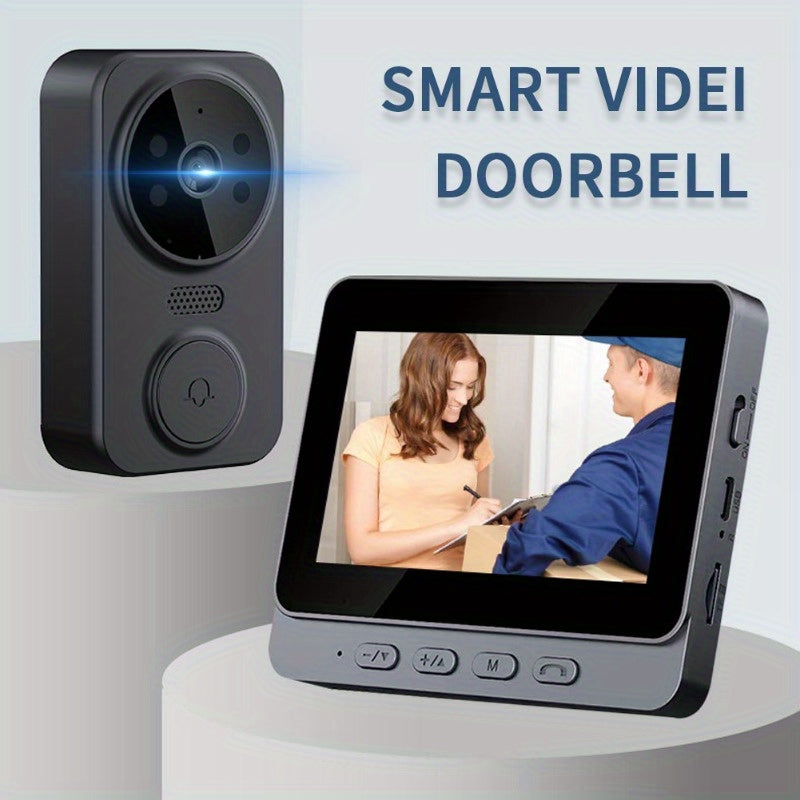1080P Video Doorbell with 4.3-Inch IPS Monitor, Direct Wireless Pairing Without Home WiFi Setup, Two-Way Intercom and Infrared Night Vision, Black, No SD Card
