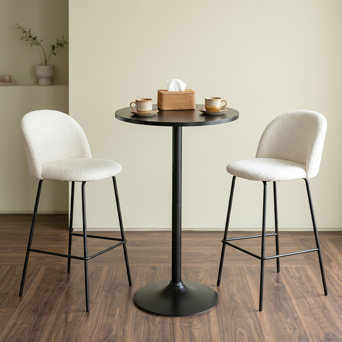 Round Bar Table with Listed 23.5-Inch Diameter Top, Modern Cocktail Furniture in Black or White with Separate Adjustable and Two-Piece Black Options for Small Spaces