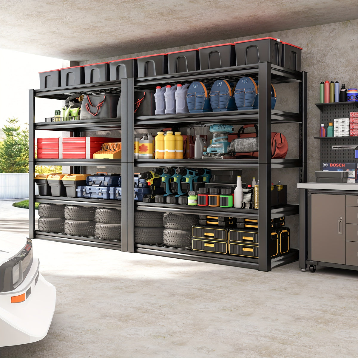 Metal Mesh Storage Shelving with Adjustable Shelf Heights, 72-Inch Utility Rack with Interlocking Assembly for Garage, Pantry and Basement Organization