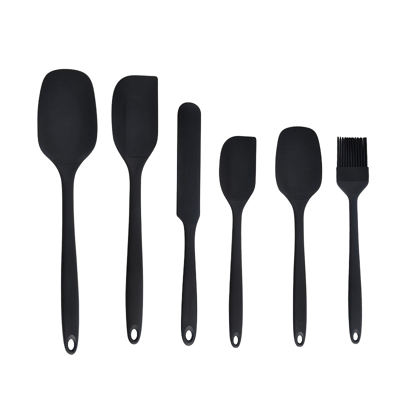 Silicone Baking Utensil Set, Six-Piece Kitchen Tool Selection with Scraper, Spatula and Oil Brush References in Red, Green, Black, Pink or Blue for Cake Preparation