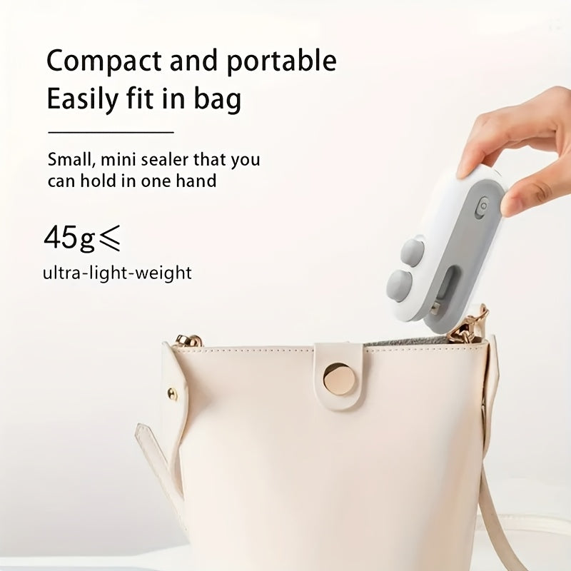 USB Rechargeable Food Bag Sealer with Listed Magnetic Design, White or Blue Handheld Mini Kitchen Tool for Compatible Snack, Chip and Coffee Packaging at Home or on Trips