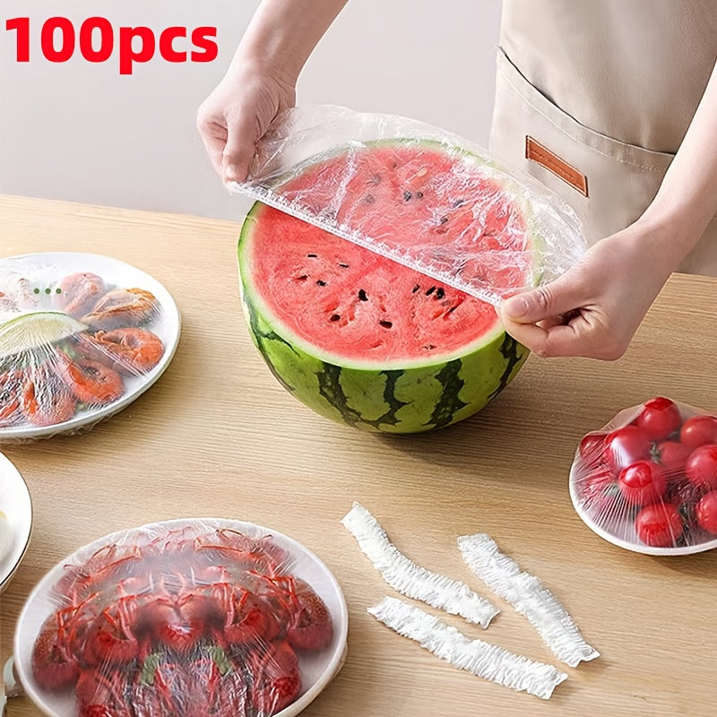 100-Piece Plastic Food Covers for Compatible Bowls, Plates, Fruits and Vegetables, Kitchen Covering Supplies for Everyday Meal Preparation, Picnics and Barbecues