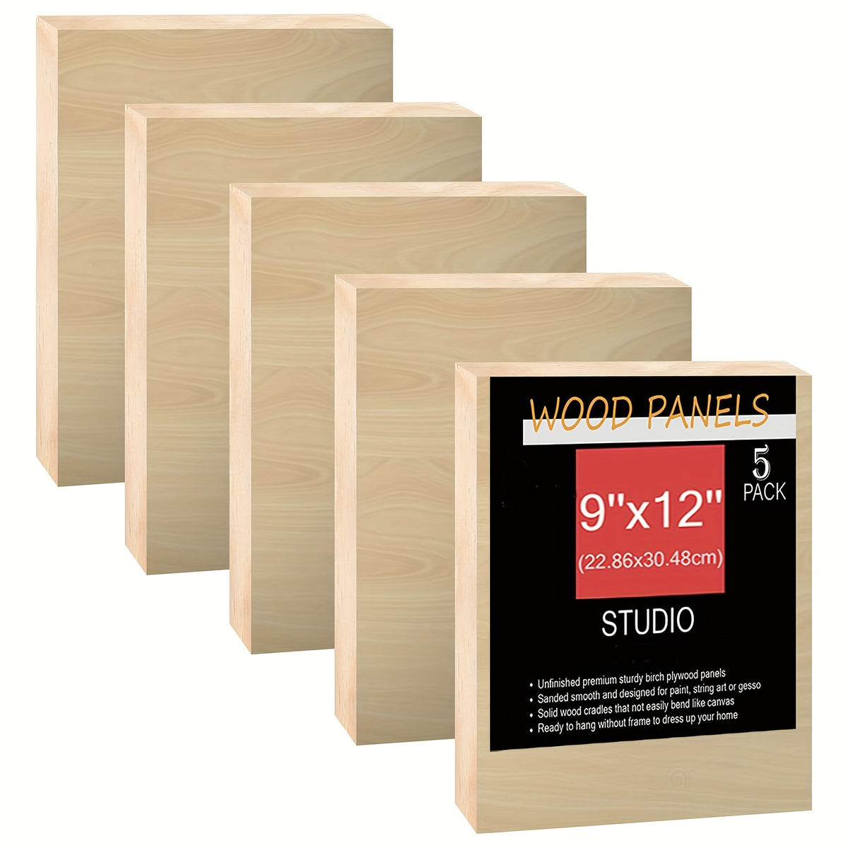 Cradled Wood Painting Panels Cupohus, Unfinished Wooden Art Boards in Five Size Options for Paint Pouring, DIY Crafts and Personalized Artwork Projects