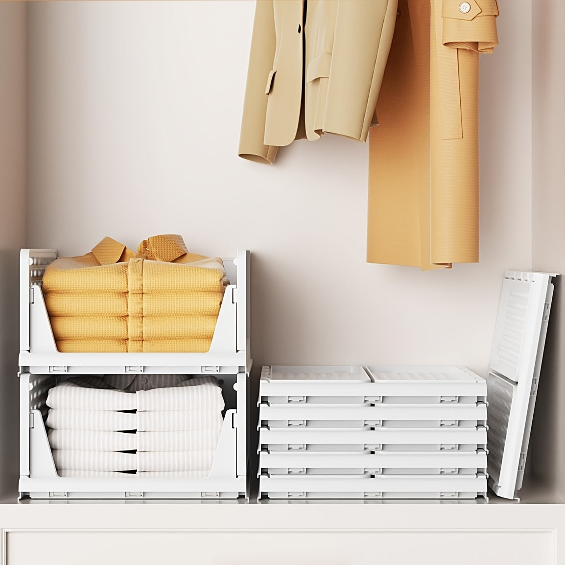 Stackable Closet Storage Baskets, 3-Piece Foldable Organizer Set with Listed 16.73 x 13.11 x 7.2 Inch Bins for Clothes, Files and Household Essentials