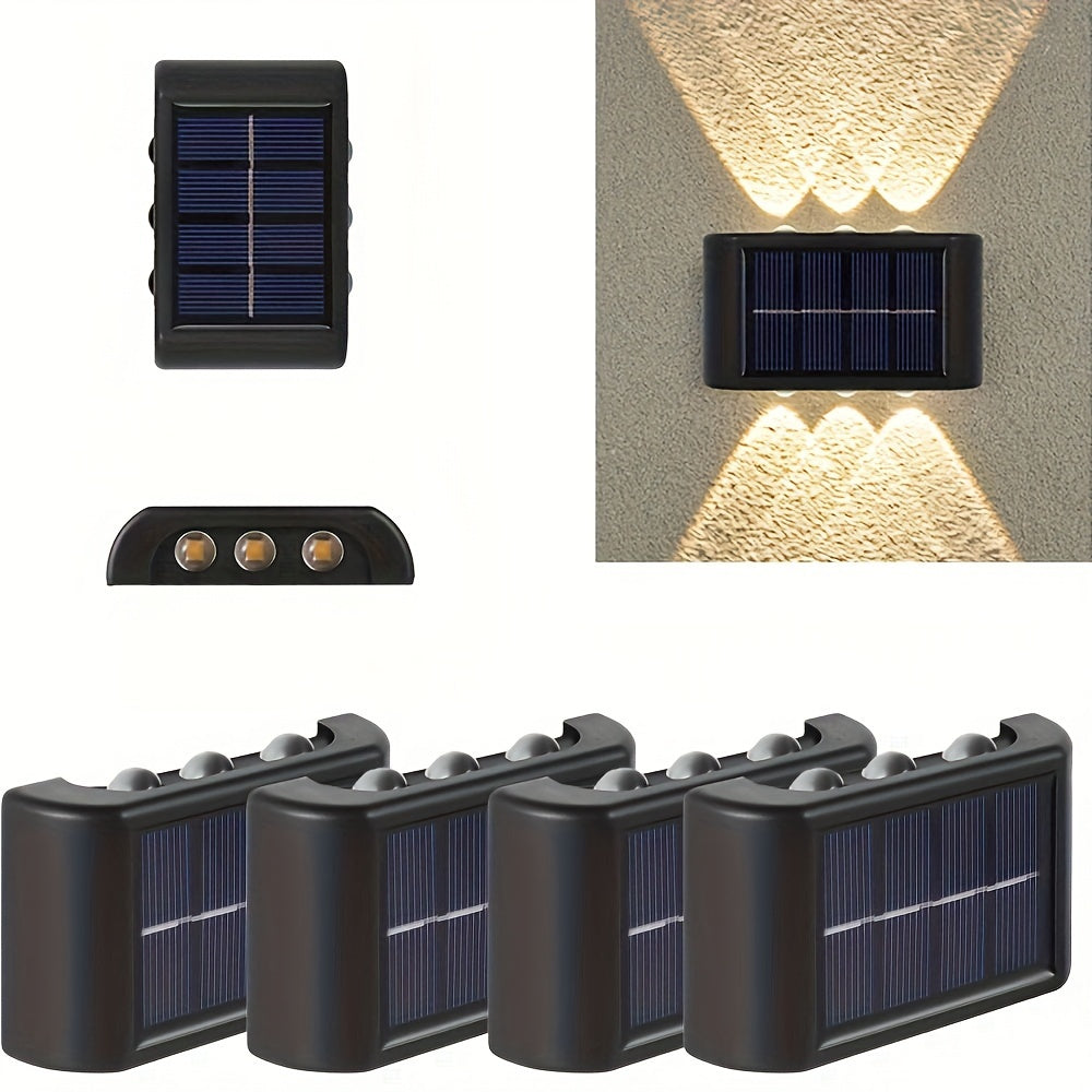 Solar Up and Down Wall Sconces with Listed 6-LED Design, White or Warm Light and 4- or 8-Piece Options for Outdoor Fence, Patio and Garden Decoration