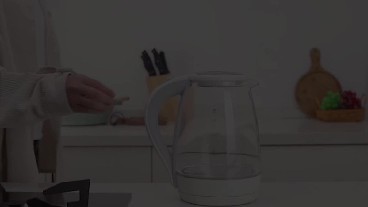 Blue LED Glass Electric Kettle with Listed 1.7L Capacity and 1200W Heating, Angled Pouring Spout, Auto-Shutoff and Boil-Dry Protection for Tea and Hot Water