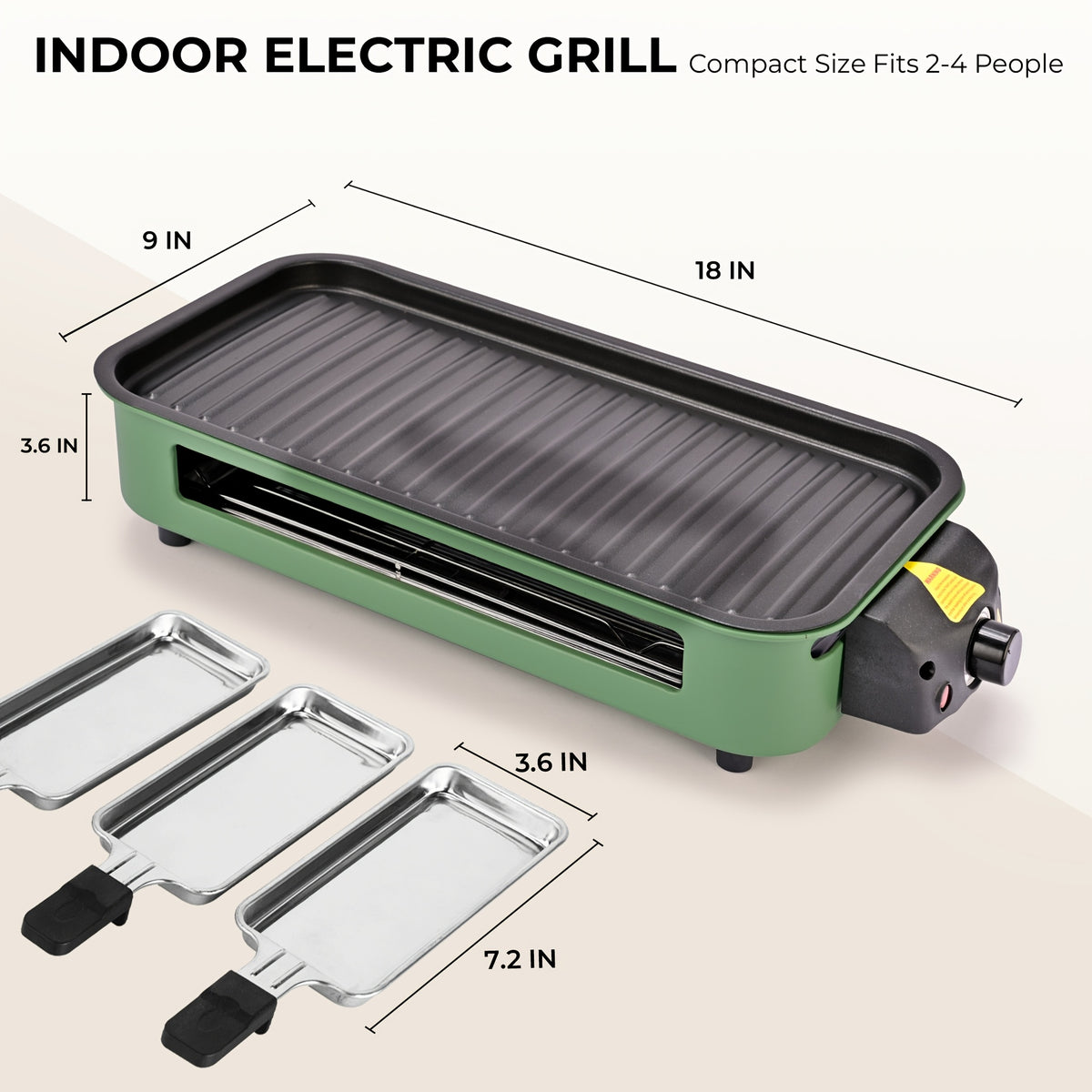Indoor Raclette Electric Grill, 1500W with 16 x 9 Inch Removable Nonstick Plate and 3 Cheese Pans, Adjustable Temperature for Home Tabletop Cooking