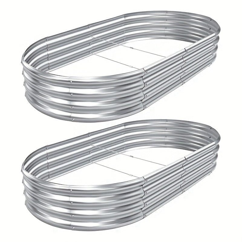 Galvanized Raised Garden Bed Kit Two-Pack, Oval Metal Outdoor Planter Boxes for Vegetable Growing, Backyard Planting and Home Garden Layouts