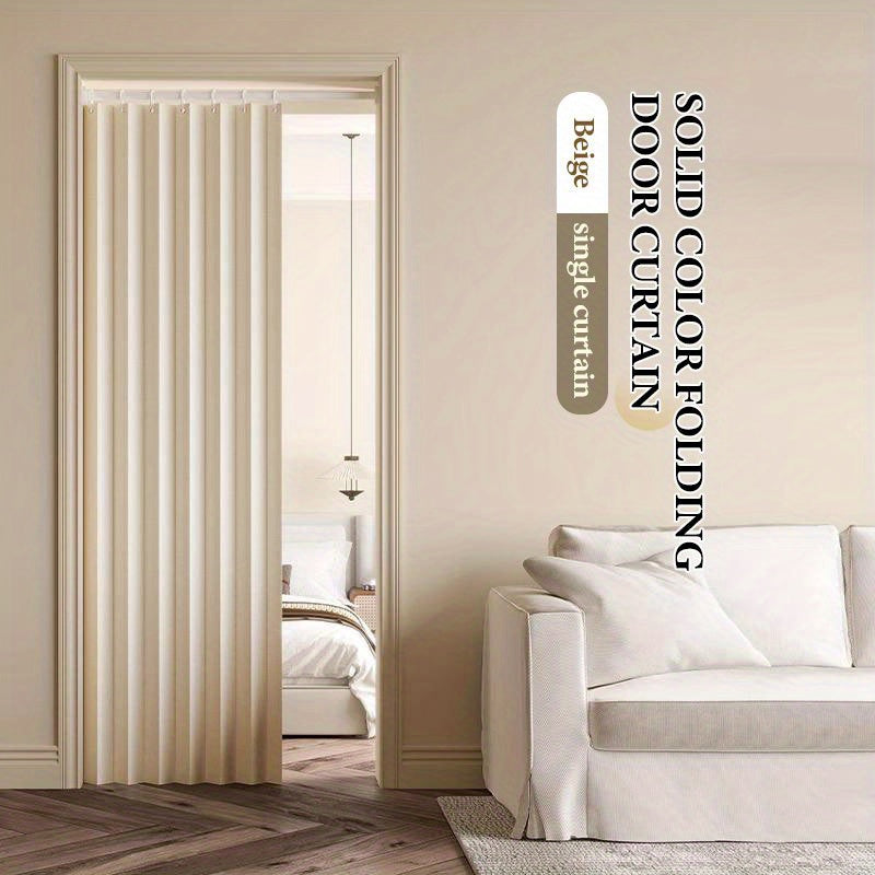 Accordion Door Curtain in Polyester with Hooks and Storage Straps, Foldable Room Divider Panel in Four Colors and Two Unfolded Sizes for Home Interiors