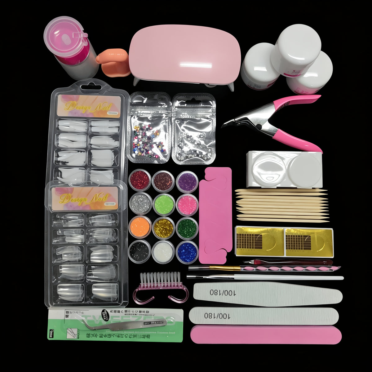 Acrylic Nail Powder Tool Kit with 12-Color Glitter Reference, Beginner or Nail Art Lamp Set Options for Adult DIY Manicures, Acrylic Liquid Not Included