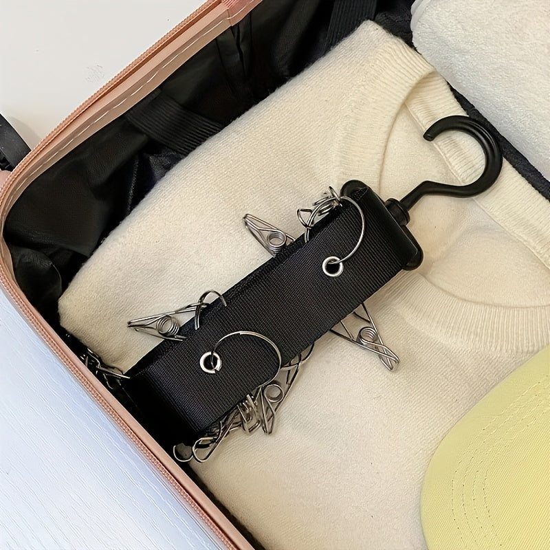 Eight-Clip Hat Organizer in Black with Stainless Steel Rack Reference, Wardrobe Storage Accessory for Baseball Caps, Summer Hats and Compatible Lightweight Clothing
